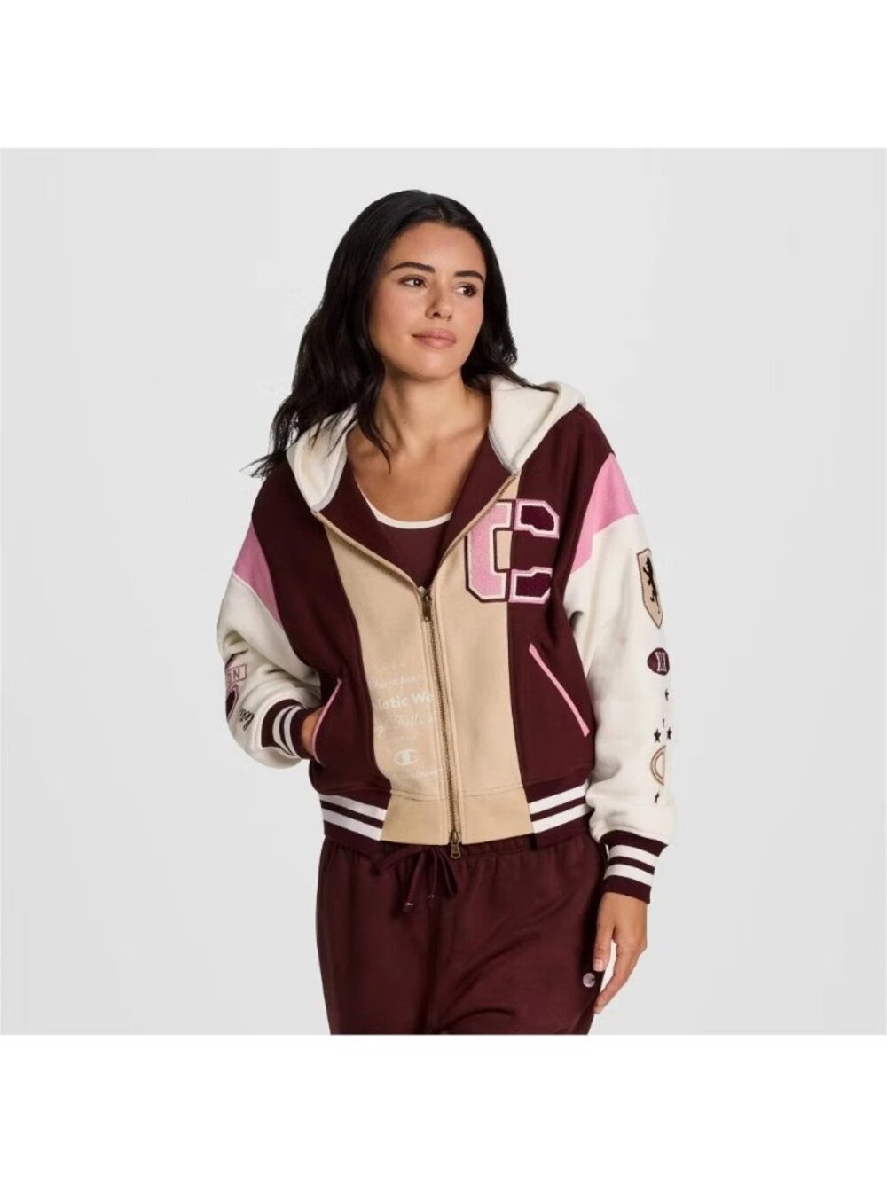 Women's Varsity Hoodie Plus Size 3X Champion Maroon & Cream Full Zip Soft Fleece